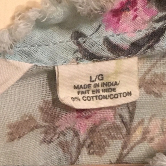 Denim & Supply RL Floral Print Ruffled Fringe edged Tie front blouse L - Picture 5 of 8